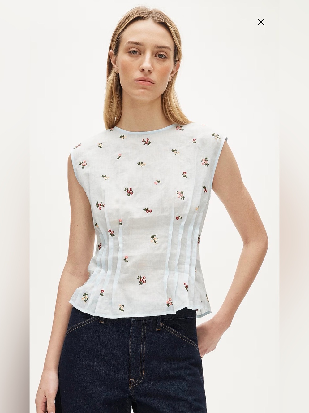 J Crew Pintuck Shell Top in Ramie w/ Embroidered Florals. size 12. NWOT